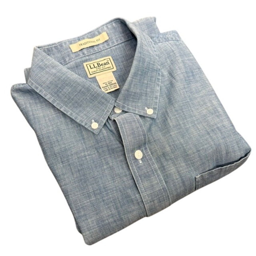 L.L.Bean Traditional Fit Button Down Shirt Long Sleeve Chambray Blue XL